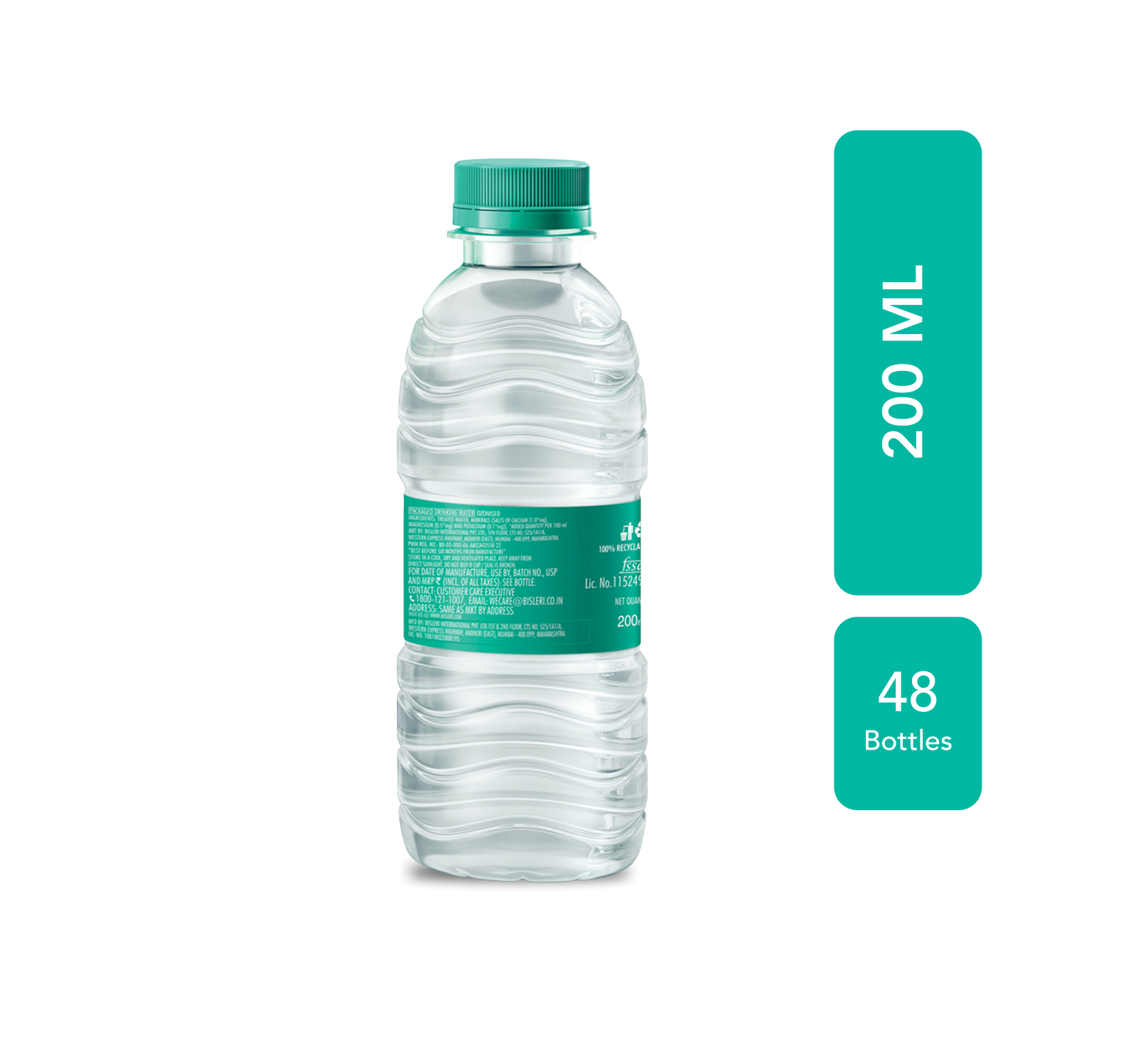 label on Bisleri 200 ML Water Bottles